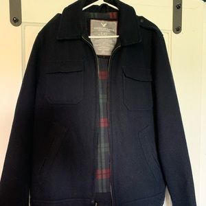 AEO WOOL JACKET - Navy Blue/Flannel Lined